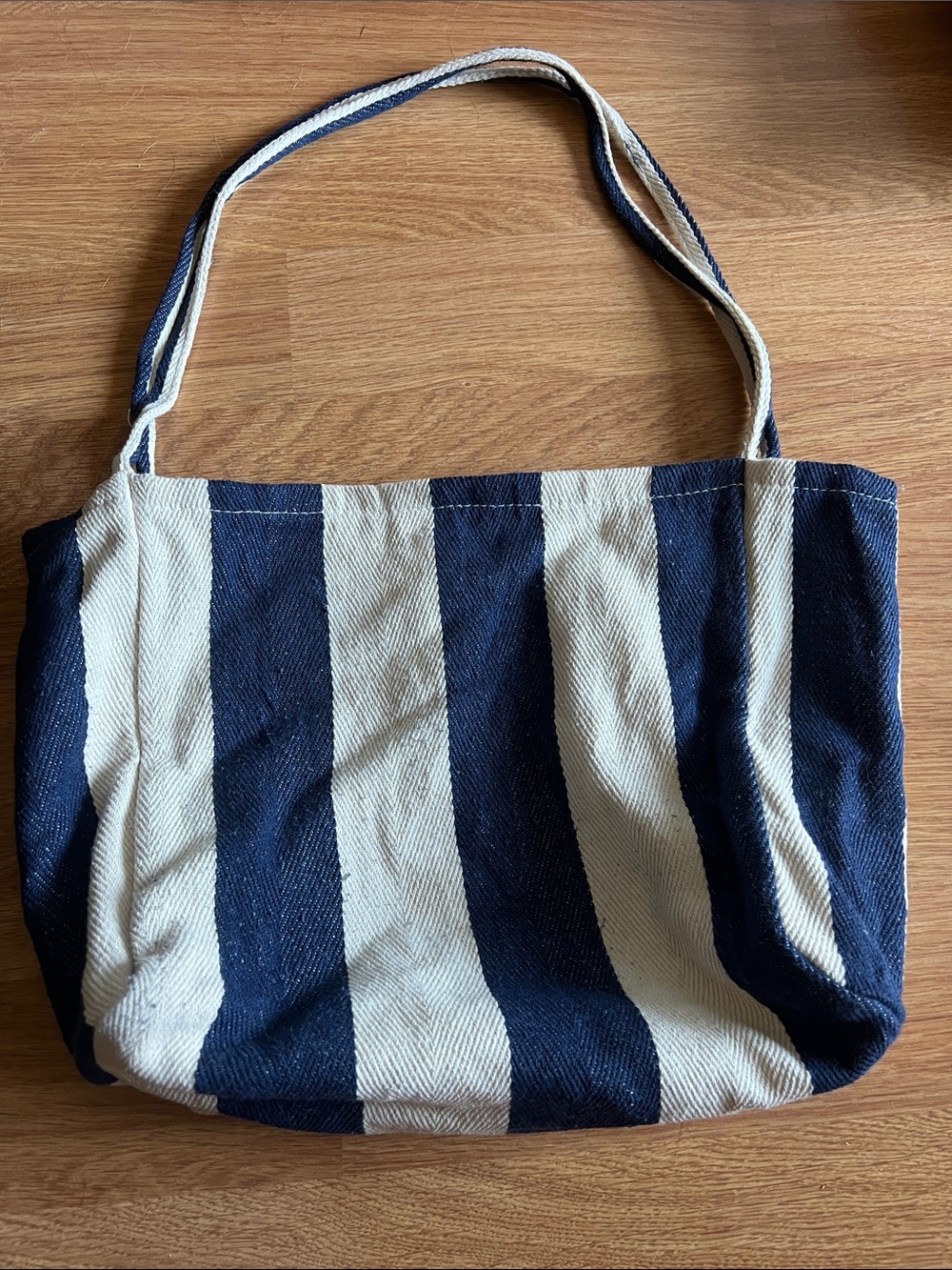 Striped Navy and Cream Canvas Tote Bag